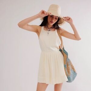 NWOT FREE PEOPLE WOMENS MELTED HEARTS MINI DRESS OPEN BACK CREAM SIZE LARGE